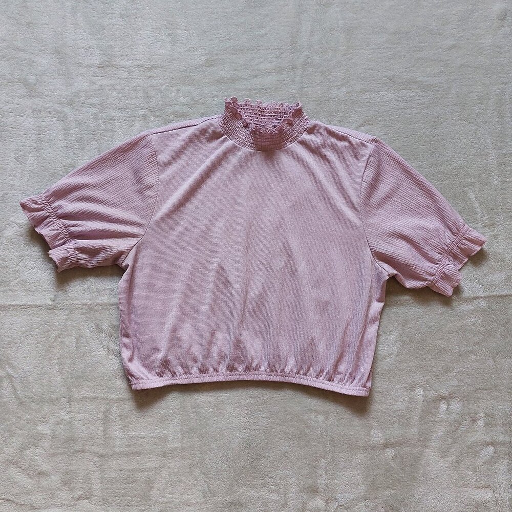Lavender high neck blouse with puff sleeves